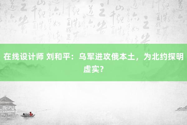 在线设计师 刘和平：乌军进攻俄本土，为北约探明虚实？